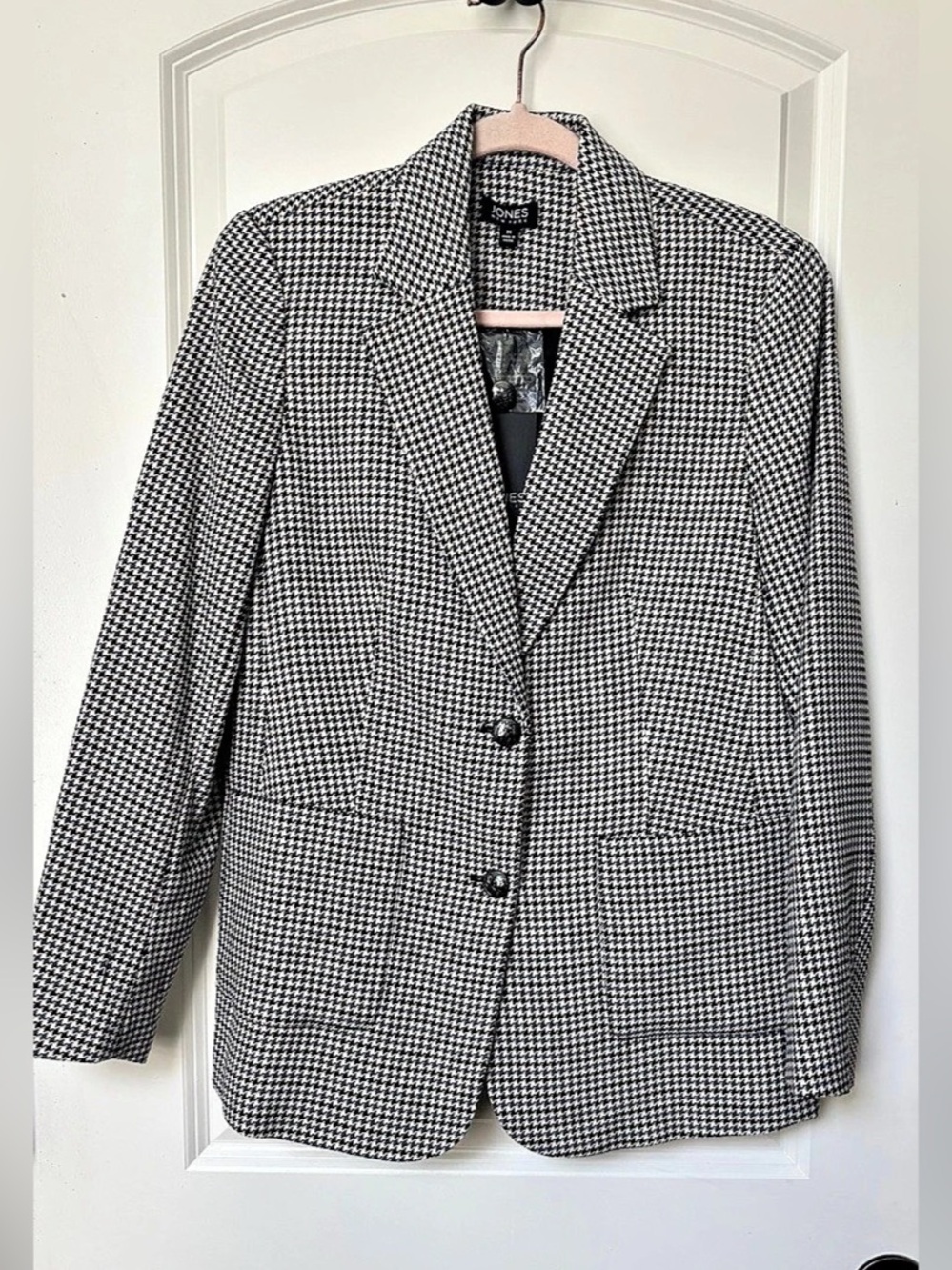 Jones New York Houndstooth Blazer in Tan, Blue and Black Size Medium NWT